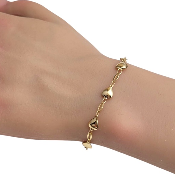 14K Yellow Gold Heart Link Bracelet #21058 - Picture 6 of 6